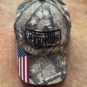 Big Sky Montana River house Camo Cap Hat with American Flag Detail